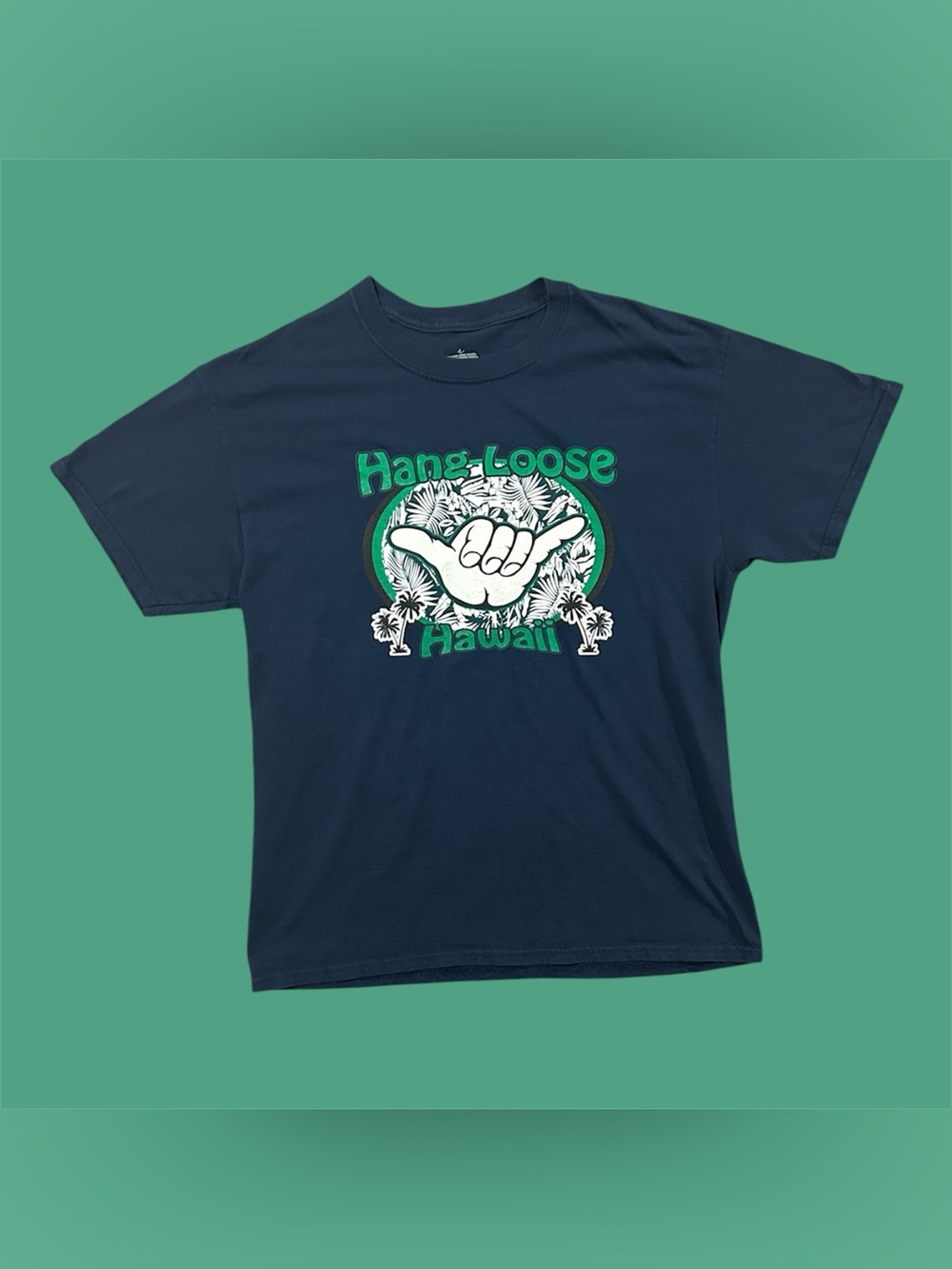 Vintage Hang Loose Hawaii Surfer Graphic T-Shirt Navy Blue Size L